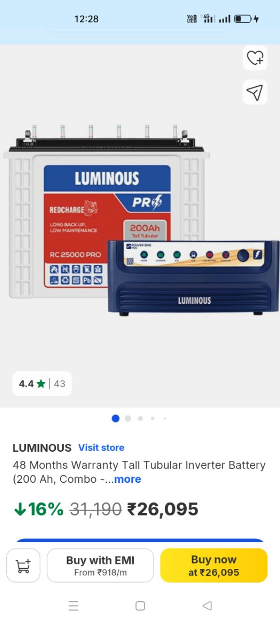 Luminous Redcharge 200Ah Inverter Battery view 2