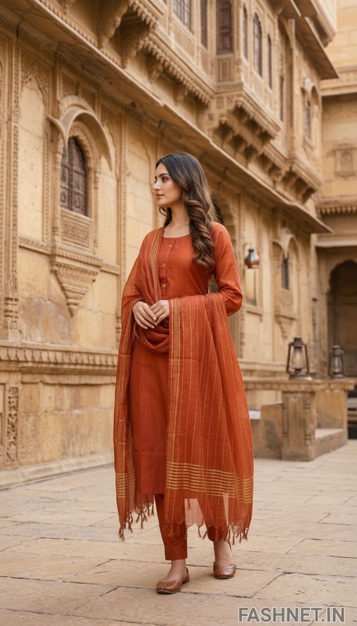Orange Kurta Set with Dupatta view 2