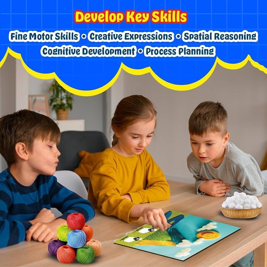 KREEDA- Sand Art & Wool Art | DIY Mess Free Craft Kit | Sand Art for kids and adults | DIY kit with 50+ Star Shaped Stickers and 2 Colourful Sand Bottles | 10+ colourful yarns | Gifts for Girls & Boys Ages 4, 5, 6, 7, 8, 9, 10, 11, 12 (Sand Art & Wool Art) view 5