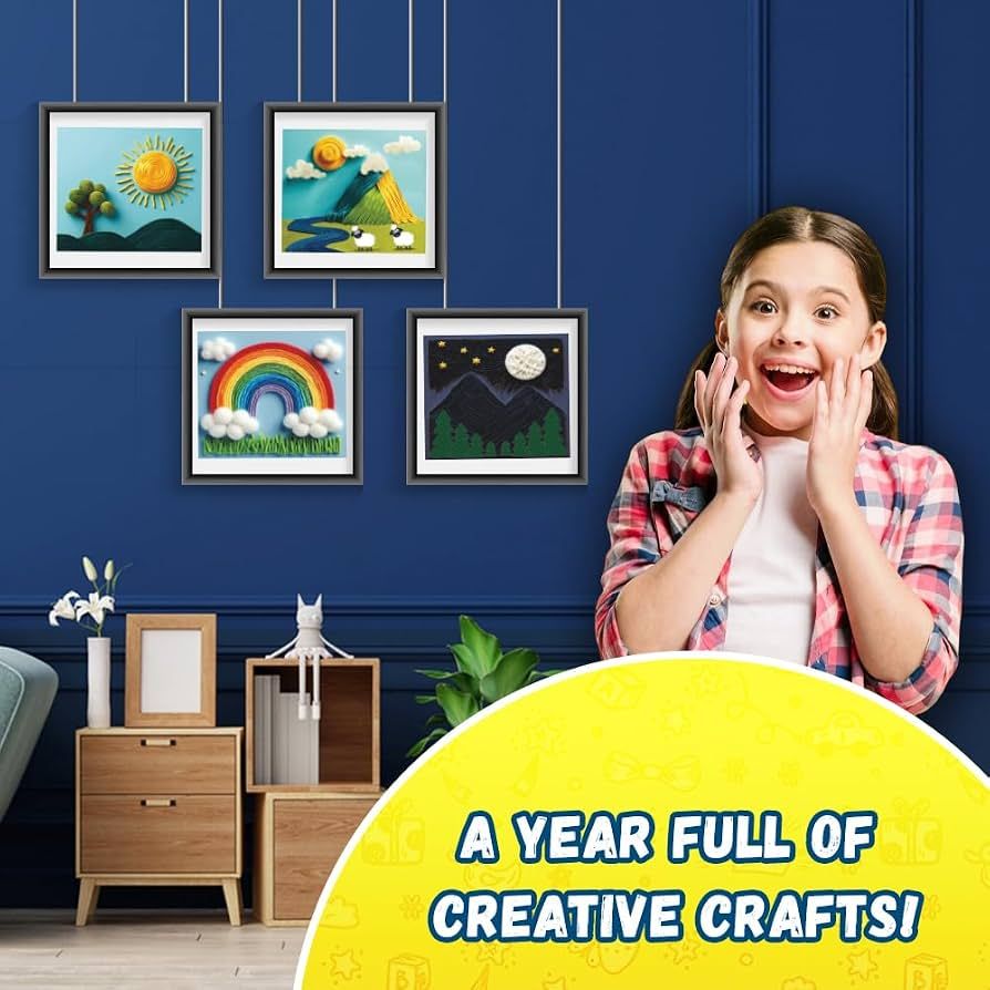 KREEDA- Sand Art & Wool Art | DIY Mess Free Craft Kit | Sand Art for kids and adults | DIY kit with 50+ Star Shaped Stickers and 2 Colourful Sand Bottles | 10+ colourful yarns | Gifts for Girls & Boys Ages 4, 5, 6, 7, 8, 9, 10, 11, 12 (Sand Art & Wool Art) view 4