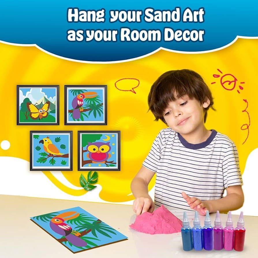 KREEDA- Sand Art actvity kit & Sticker Craft Kit for Kids (Age 5+) | 4 Designs DIY Animal , Birds & Butterfly DIY Set | 50+ Colourful Stickers | Fun Learning Art & Fun Hands-On Activity, Gifts for Ages 4, 5, 6, 7, 8, 9, 10 view 3