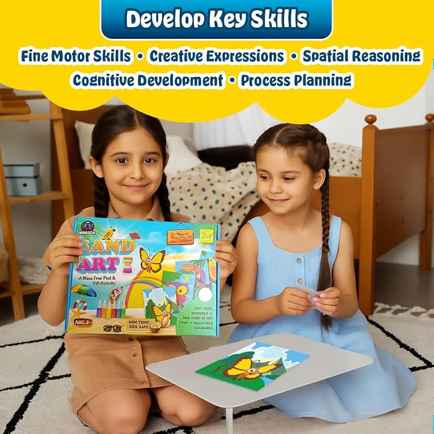 KREEDA- Sand Art actvity kit & Sticker Craft Kit for Kids (Age 5+) | 4 Designs DIY Animal , Birds & Butterfly DIY Set | 50+ Colourful Stickers | Fun Learning Art & Fun Hands-On Activity, Gifts for Ages 4, 5, 6, 7, 8, 9, 10 view 5