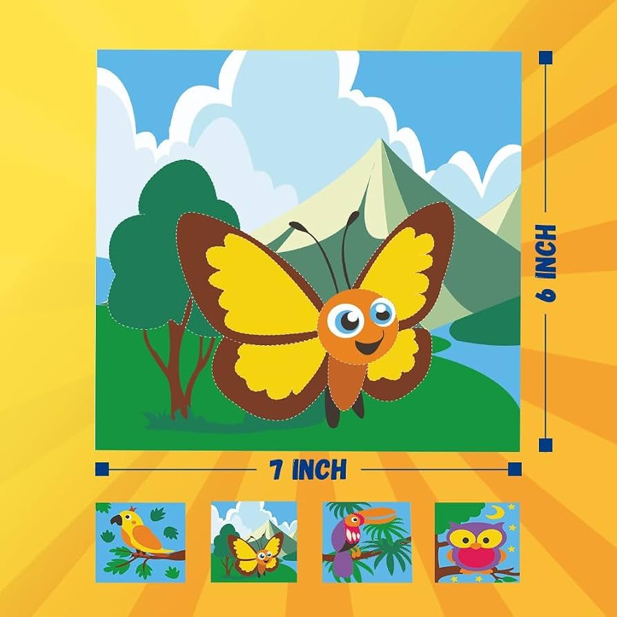 KREEDA- Sand Art actvity kit & Sticker Craft Kit for Kids (Age 5+) | 4 Designs DIY Animal , Birds & Butterfly DIY Set | 50+ Colourful Stickers | Fun Learning Art & Fun Hands-On Activity, Gifts for Ages 4, 5, 6, 7, 8, 9, 10 view 6