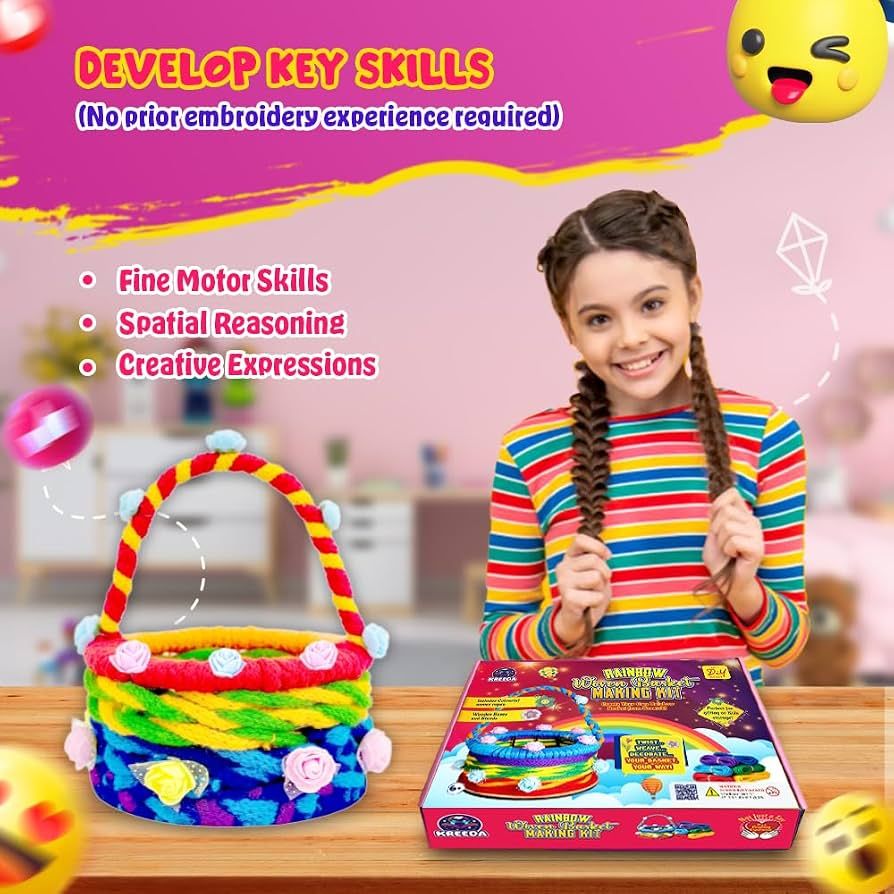 KREEDA DIY Rainbow Basket Making Kit | Do-It-Yourself Creative Activity | Circular DIY Wooden Basket Frames | Gifts for Girls & Boys Ages 6, 7, 8, 9, 10, 11, 12 view 2