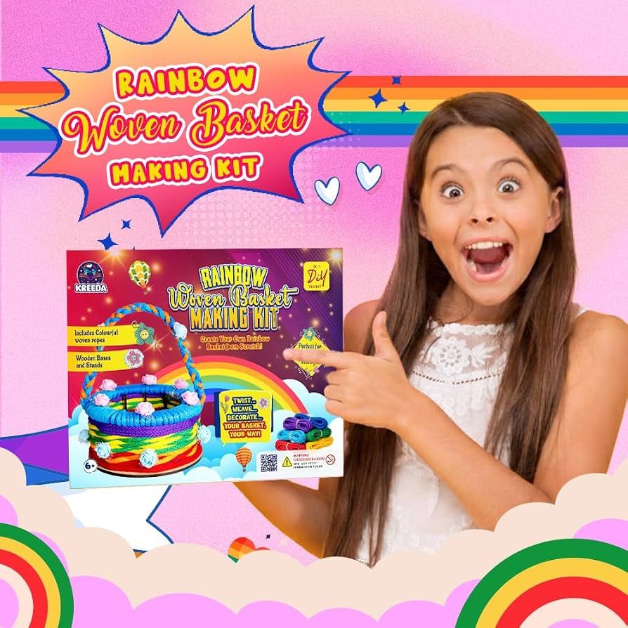KREEDA DIY Rainbow Basket Making Kit | Do-It-Yourself Creative Activity | Circular DIY Wooden Basket Frames | Gifts for Girls & Boys Ages 6, 7, 8, 9, 10, 11, 12 view 3