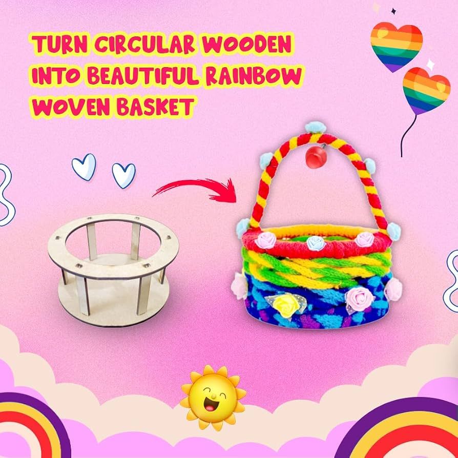 KREEDA DIY Rainbow Basket Making Kit | Do-It-Yourself Creative Activity | Circular DIY Wooden Basket Frames | Gifts for Girls & Boys Ages 6, 7, 8, 9, 10, 11, 12 view 5