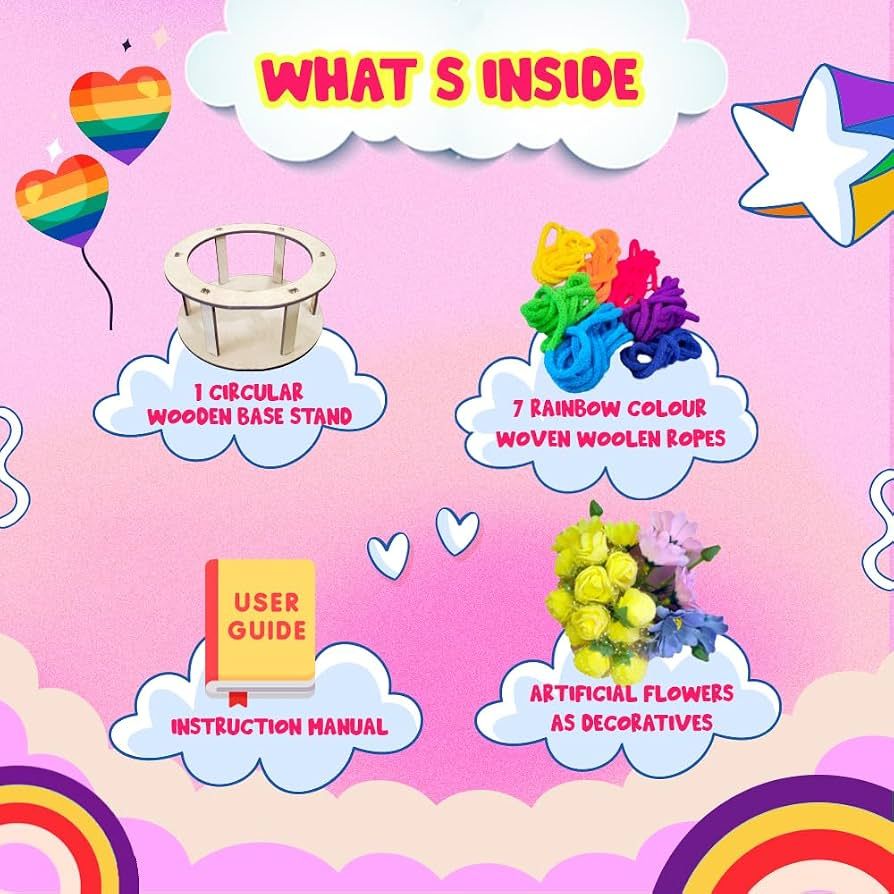 KREEDA DIY Rainbow Basket Making Kit | Do-It-Yourself Creative Activity | Circular DIY Wooden Basket Frames | Gifts for Girls & Boys Ages 6, 7, 8, 9, 10, 11, 12 view 4
