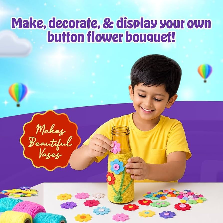 Kreeda Flower Delight – DIY Foam Art Craft Kit for Girls 6–12, Create 3D Flowers Bouquet with 50+ foam flowers, colourful glass bottle vase & buttons, Mess-Free Creative Activity & Room Decor, Birthday Gift for Kids Age 6+ view 6