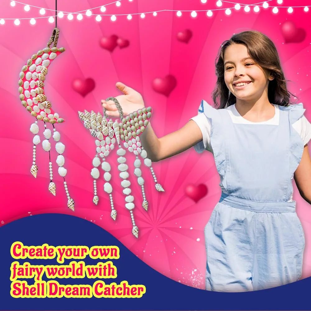 KREEDA- DIY Sea Shell Dream Catcher | Art & Craft Kit | DIY 150+ Natural Sea Shells | Creative Activity | Butterfly and Moon DIY kit | Gifts for Girls & Boys Ages 6, 7, 8, 9, 10, 11, 12 view 9