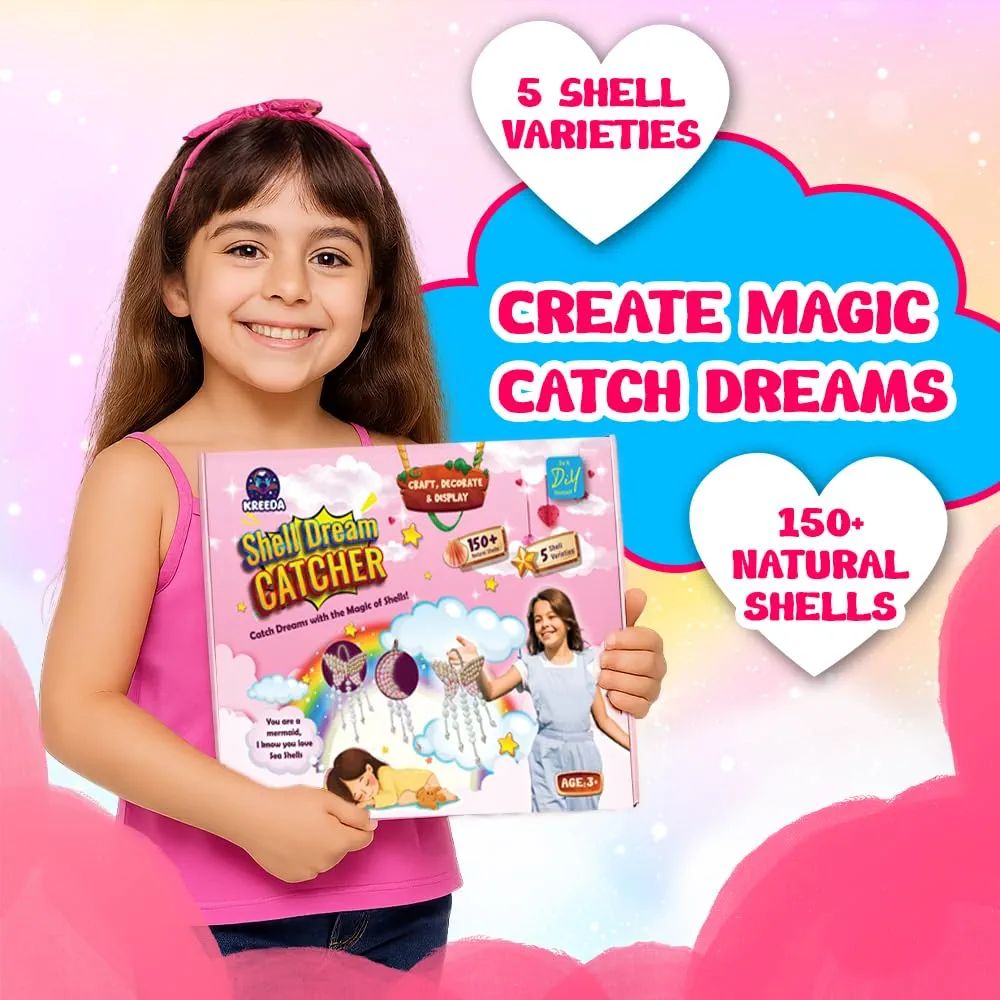 KREEDA- DIY Sea Shell Dream Catcher | Art & Craft Kit | DIY 150+ Natural Sea Shells | Creative Activity | Butterfly and Moon DIY kit | Gifts for Girls & Boys Ages 6, 7, 8, 9, 10, 11, 12 view 8