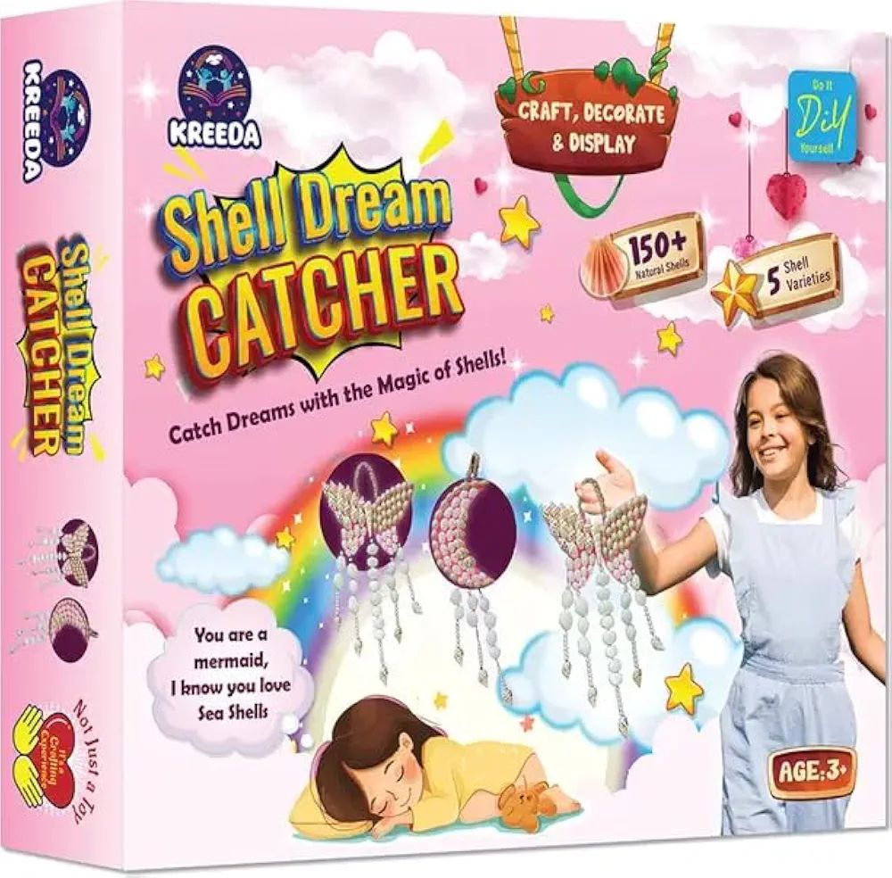 KREEDA- DIY Sea Shell Dream Catcher | Art & Craft Kit | DIY 150+ Natural Sea Shells | Creative Activity | Butterfly and Moon DIY kit | Gifts for Girls & Boys Ages 6, 7, 8, 9, 10, 11, 12 view 7