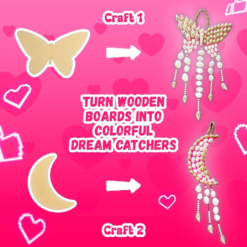 KREEDA- DIY Sea Shell Dream Catcher | Art & Craft Kit | DIY 150+ Natural Sea Shells | Creative Activity | Butterfly and Moon DIY kit | Gifts for Girls & Boys Ages 6, 7, 8, 9, 10, 11, 12 view 3