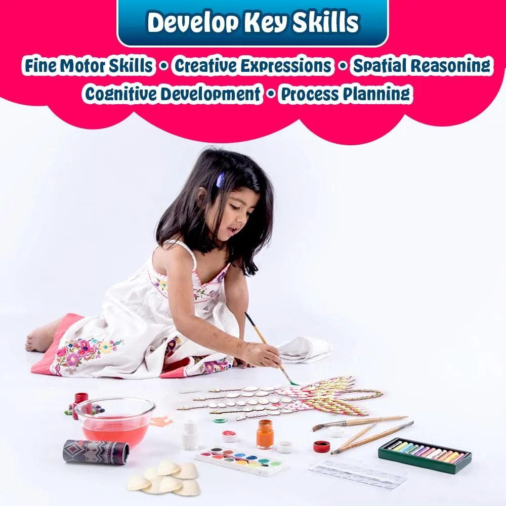 KREEDA- DIY Sea Shell Dream Catcher | Art & Craft Kit | DIY 150+ Natural Sea Shells | Creative Activity | Butterfly and Moon DIY kit | Gifts for Girls & Boys Ages 6, 7, 8, 9, 10, 11, 12 view 4
