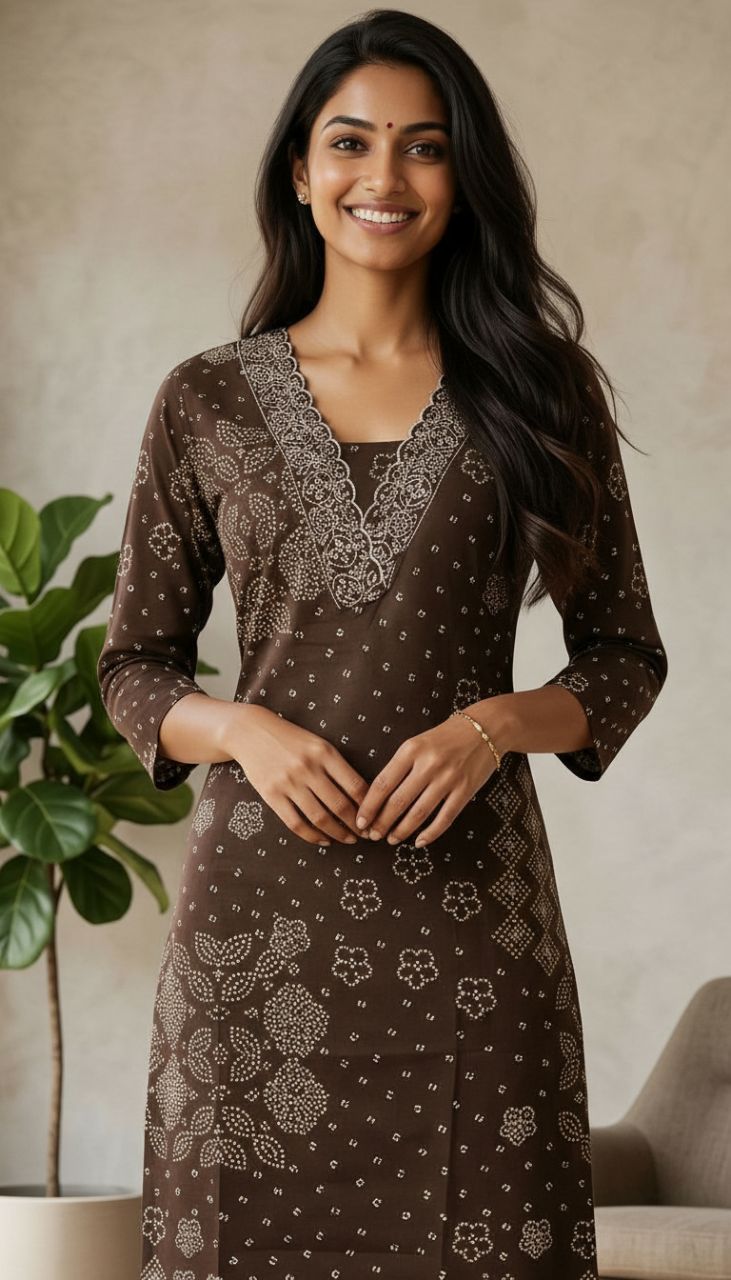 Brown Printed Kurta view 3