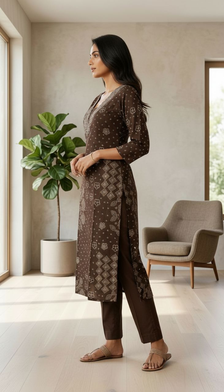Brown Printed Kurta view 4
