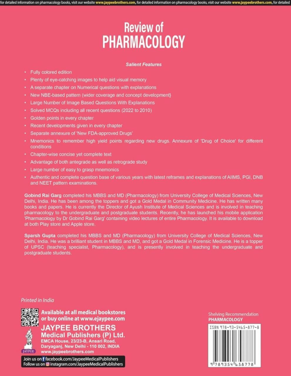 Review of Pharmacology By Gobind Rai Garg, Sparsh Gupta 16/e Reprint view 2