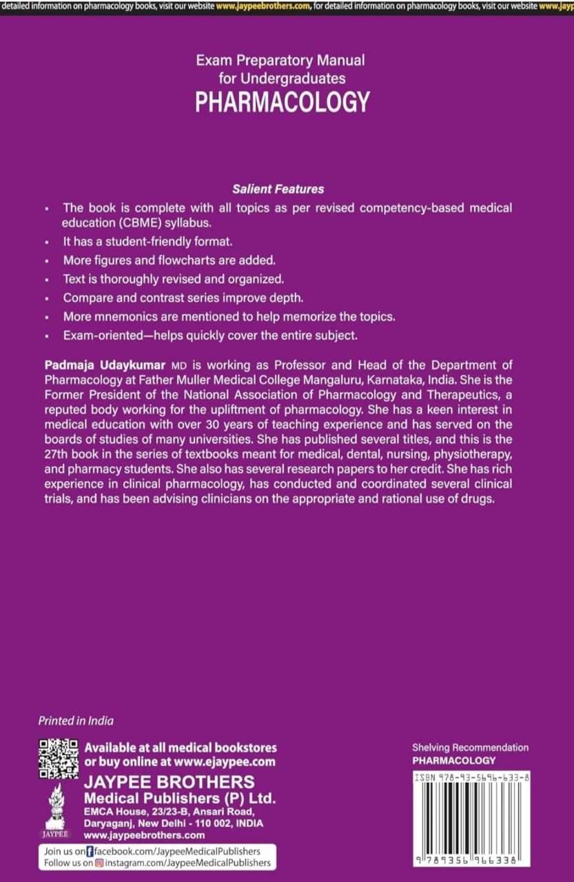 Exam Preparatory Manual for Undergraduates Pharmacology By Padmaja Udaykumar 3/e Reprint 2025 view 2