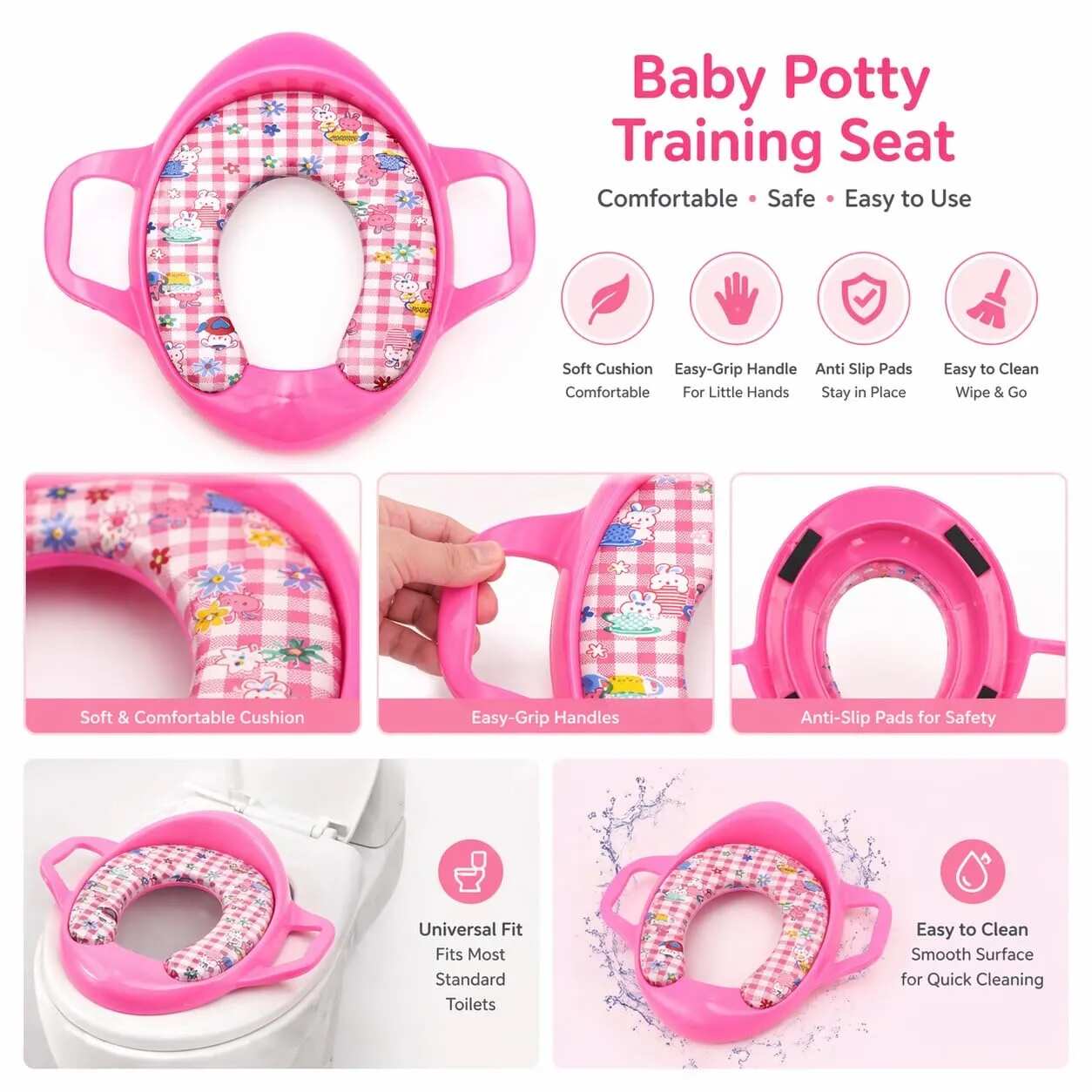 Braintastic Baby Potty Training Seat with Handle & Soft Cushion, Non-slip Toddler Toilet Trainer Seat for Boys & Girls, Comfortable & Safe Potty Seat for Kids (9+ Months) (pink) view 4