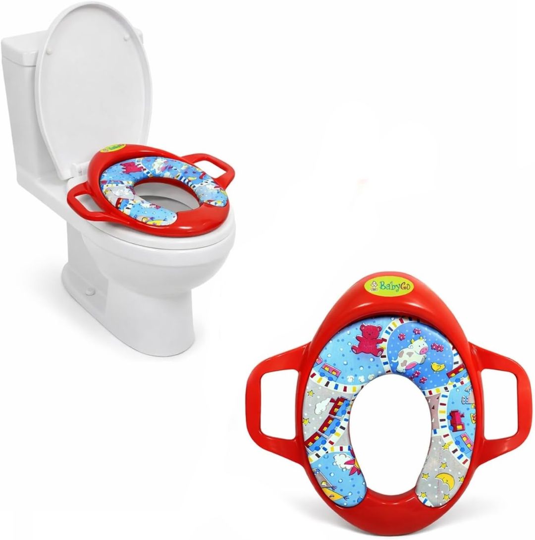 Cushioned Potty Training Seat for Kids | Comfortable Non-Slip Toddler Toilet Seat with Sturdy Handles | Child-Safe, BPA-Free, Easy to Clean | Fits Most Standard Toilets | Travel-Friendly | Red