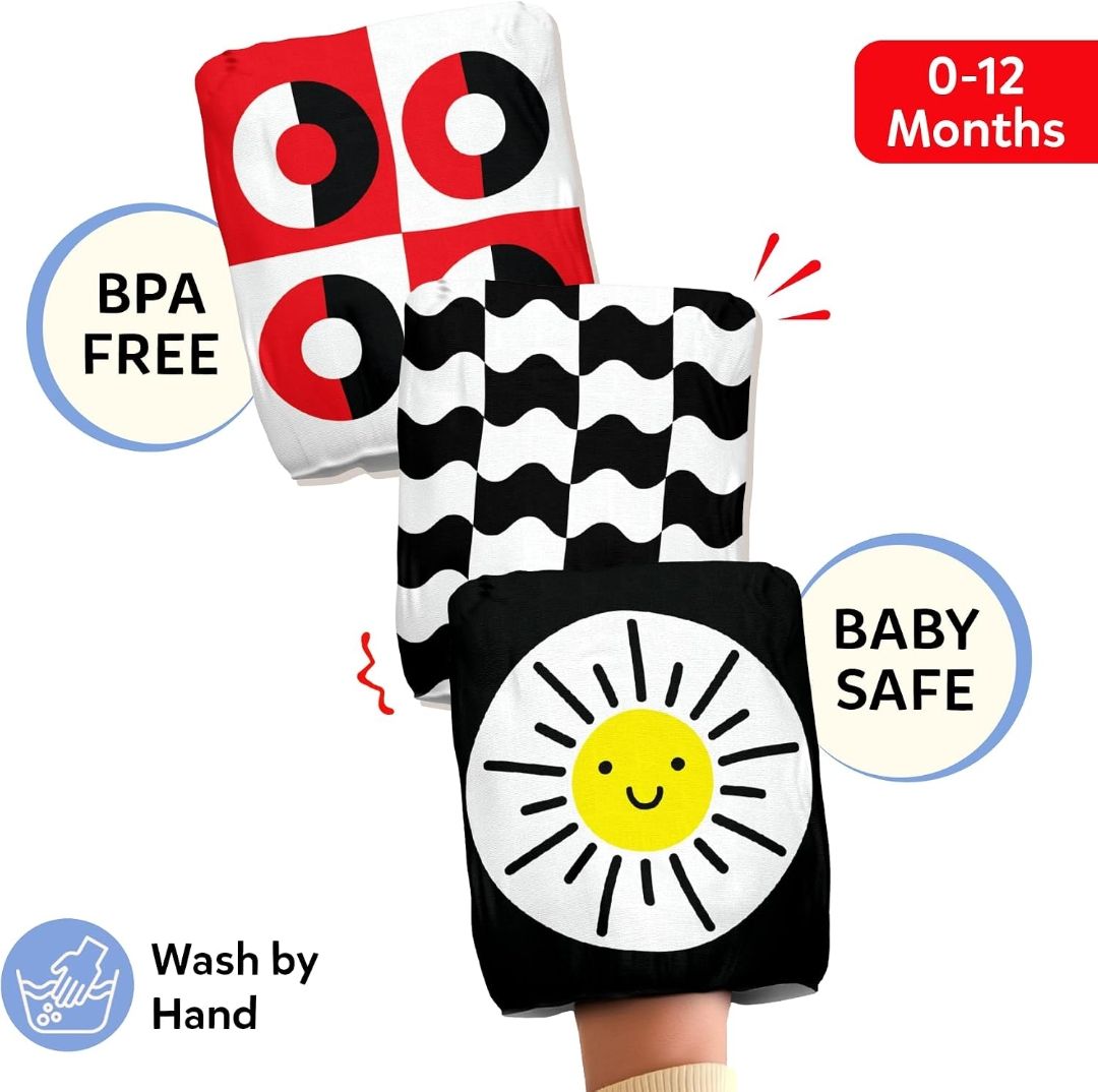 Skillmatics High Contrast Crinklers – Black & White Sensory Cloths for Baby
4 Wearable Crinklers, Newborn Visual Stimulation, Tummy Time, Sensory Exploration, Gift for Babies 0–12 Months view 4