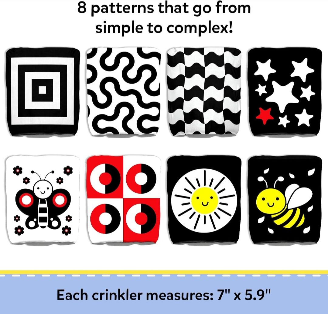 Skillmatics High Contrast Crinklers – Black & White Sensory Cloths for Baby
4 Wearable Crinklers, Newborn Visual Stimulation, Tummy Time, Sensory Exploration, Gift for Babies 0–12 Months view 6