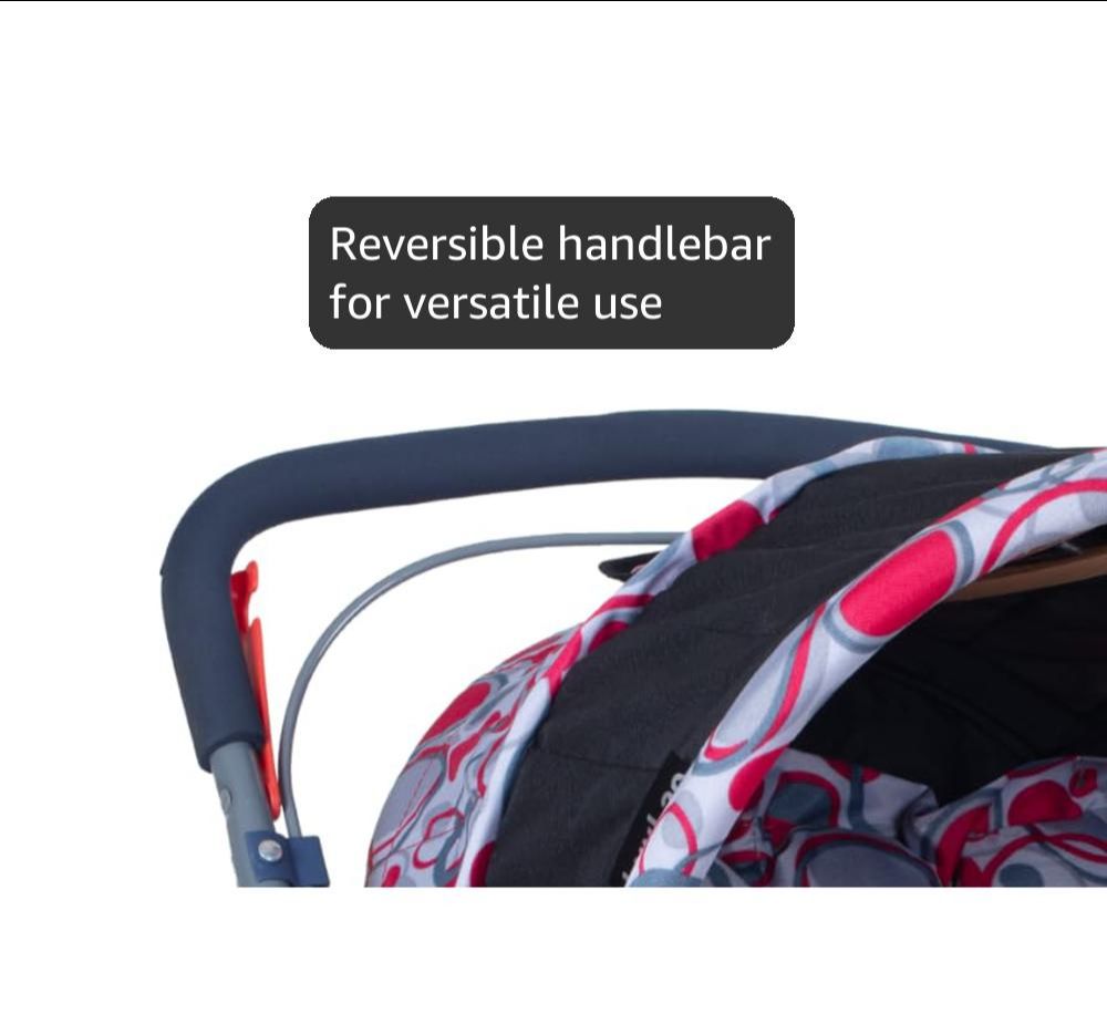 LuvLap Starshine Baby Stroller / Pram for 0 to 3 Years, New Born / Toddler / Kid, Lightweight, Adjustable backrest, 360° Swivel Wheel, Large storage basket, Reversible Handlebar (Light Red) view 2