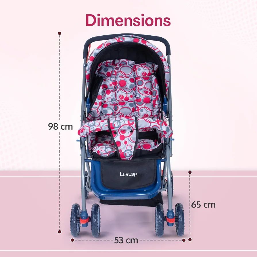 LuvLap Starshine Baby Stroller / Pram for 0 to 3 Years, New Born / Toddler / Kid, Lightweight, Adjustable backrest, 360° Swivel Wheel, Large storage basket, Reversible Handlebar (Light Red) view 10