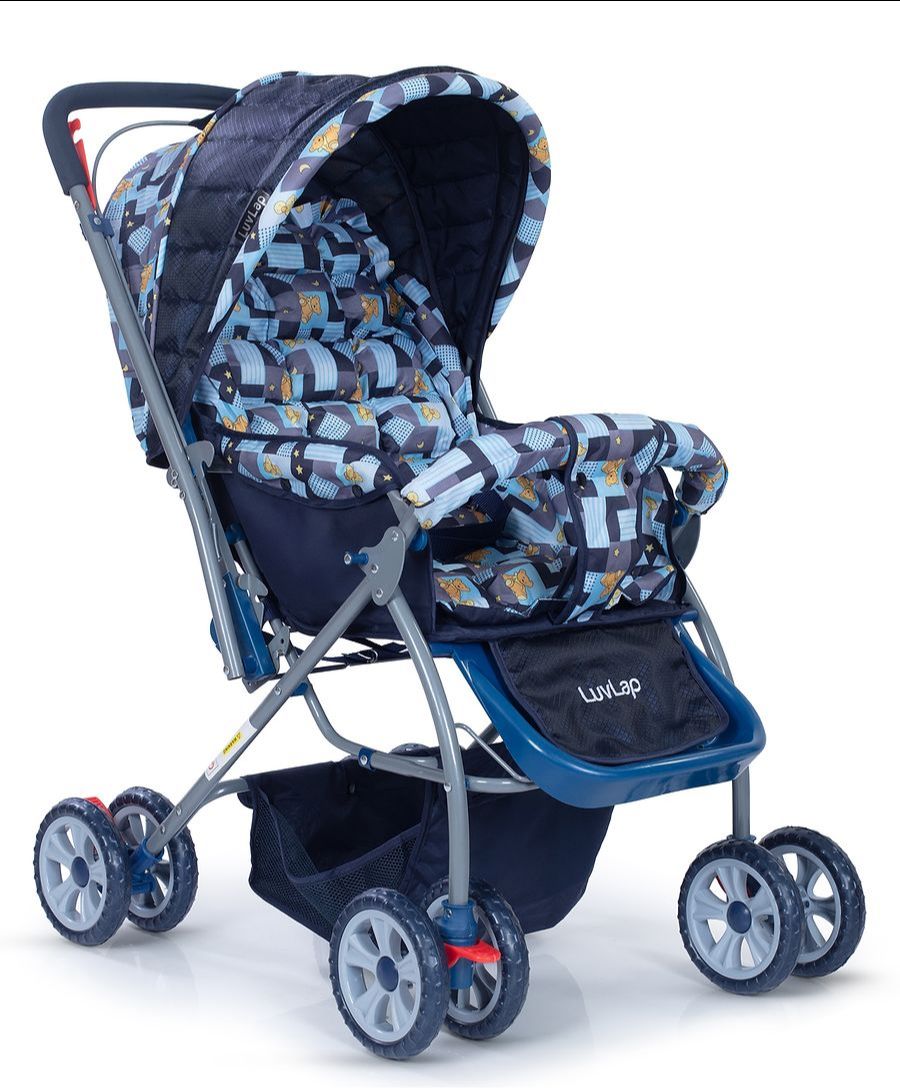 LuvLap Starshine Baby Stroller/Pram for 0 to 3 Years, New Born/Toddler/Kid, Lightweight, Adjustable backrest, 360° Swivel Wheel, Large Storage Basket, Reversible Handlebar (Blue