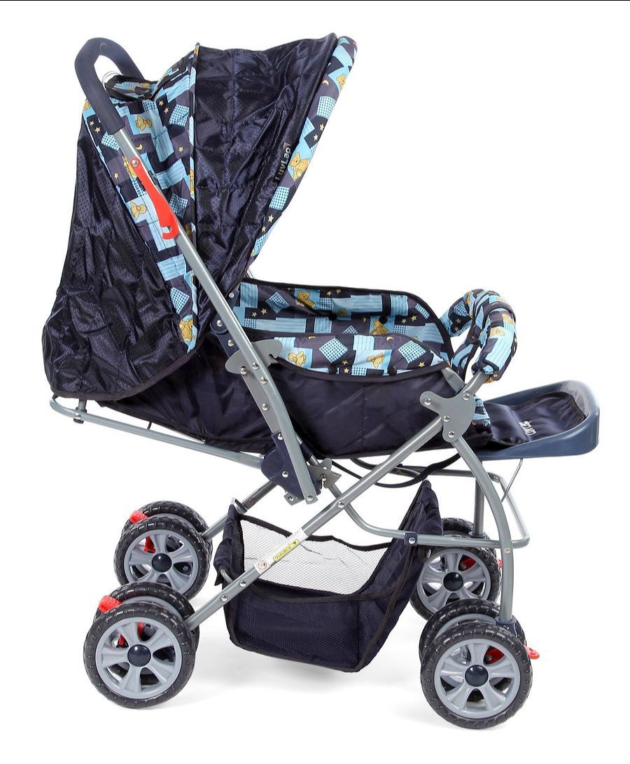 LuvLap Starshine Baby Stroller/Pram for 0 to 3 Years, New Born/Toddler/Kid, Lightweight, Adjustable backrest, 360° Swivel Wheel, Large Storage Basket, Reversible Handlebar (Blue view 10