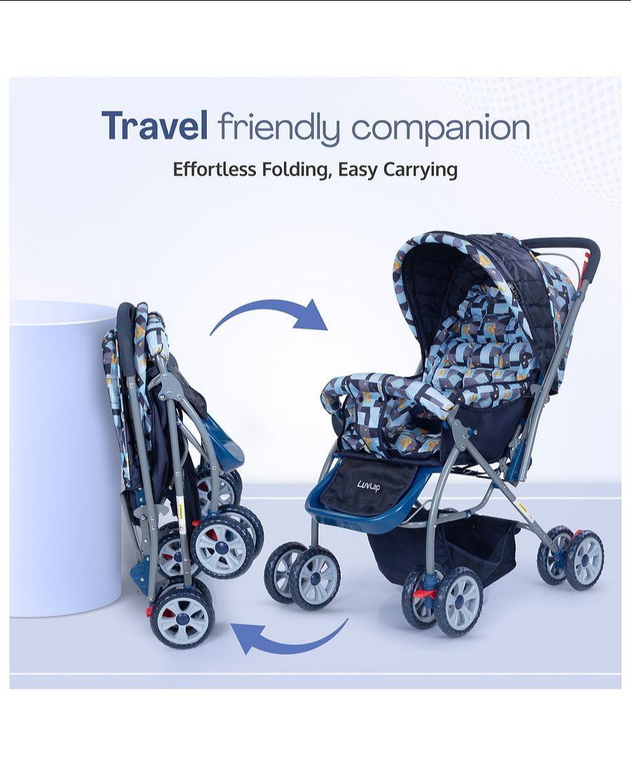 LuvLap Starshine Baby Stroller/Pram for 0 to 3 Years, New Born/Toddler/Kid, Lightweight, Adjustable backrest, 360° Swivel Wheel, Large Storage Basket, Reversible Handlebar (Blue view 7
