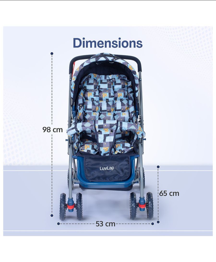 LuvLap Starshine Baby Stroller/Pram for 0 to 3 Years, New Born/Toddler/Kid, Lightweight, Adjustable backrest, 360° Swivel Wheel, Large Storage Basket, Reversible Handlebar (Blue view 8