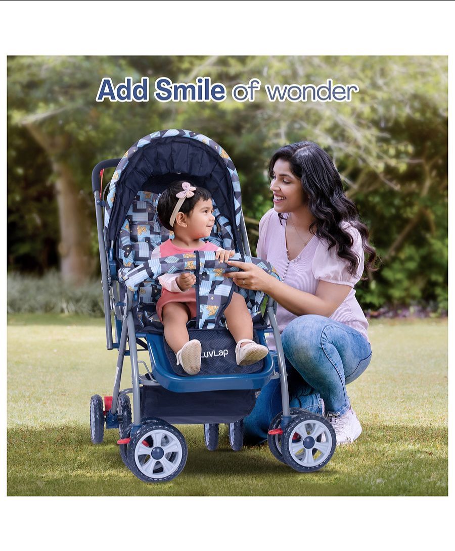LuvLap Starshine Baby Stroller/Pram for 0 to 3 Years, New Born/Toddler/Kid, Lightweight, Adjustable backrest, 360° Swivel Wheel, Large Storage Basket, Reversible Handlebar (Blue view 4