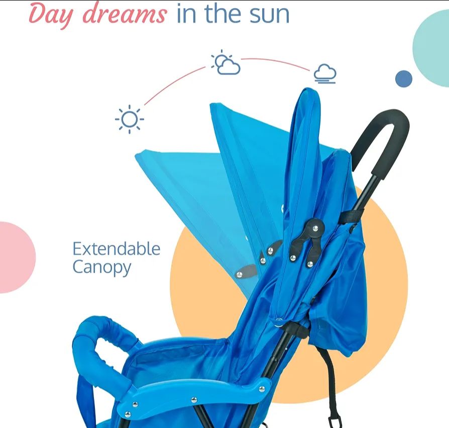 LuvLap Apollo Stroller with Multi-Position Recline, Lightweight, 3-Point Safety Harness, Rear Wheel Brakes, Swivel Front Wheels, Storage Basket, Weight Capacity 15Kgs, Blue view 3