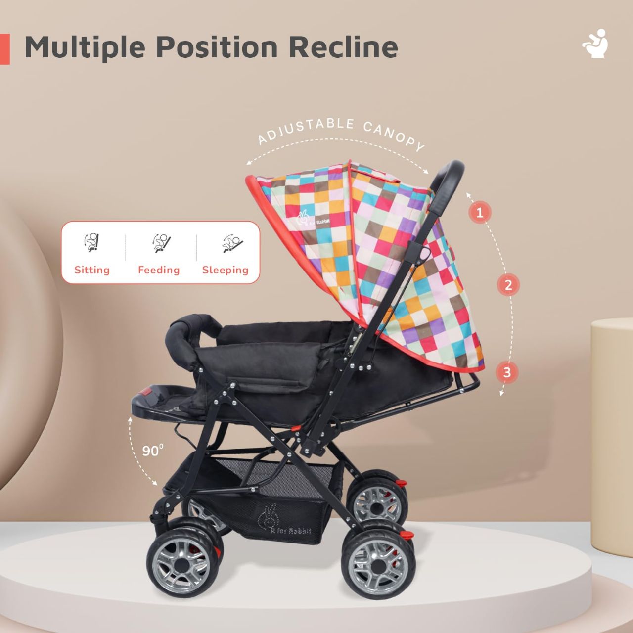R for Rabbit Lollipop Lite Baby Stroller for 0 to 3 Years with 5 Point Safety Harness | Reversible Handlebar | Cushioned Seat with 3 Level Seats Recline/Lightweight Pram for Kids (Black Stripes) view 2