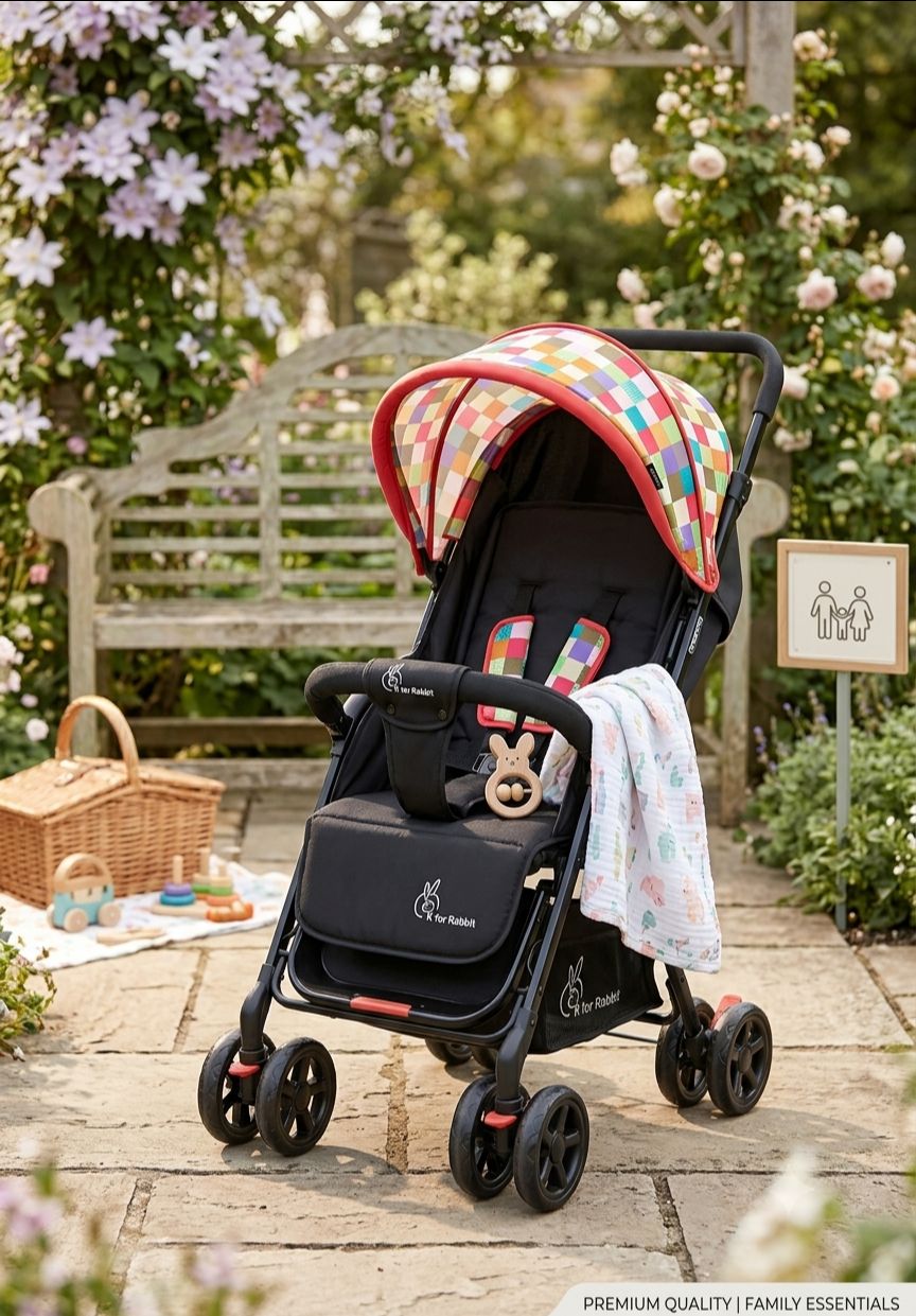 R for Rabbit Lollipop Lite Baby Stroller for 0 to 3 Years with 5 Point Safety Harness | Reversible Handlebar | Cushioned Seat with 3 Level Seats Recline/Lightweight Pram for Kids (Black Stripes)