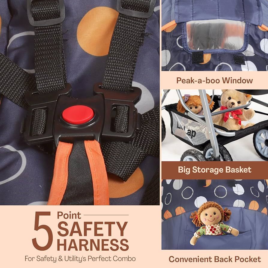 LuvLap Sunshine Baby Stroller/Pram for 0 to 3 Years, New Born/Toddler/Kid, 5 Point Safety Harness, Adjustable backrest, 360° Swivel Wheel, Large Storage Basket, Reversible Handlebar (Orange) view 7