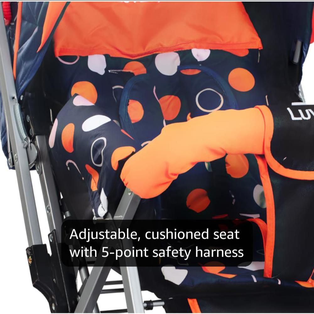 LuvLap Sunshine Baby Stroller/Pram for 0 to 3 Years, New Born/Toddler/Kid, 5 Point Safety Harness, Adjustable backrest, 360° Swivel Wheel, Large Storage Basket, Reversible Handlebar (Orange) view 2