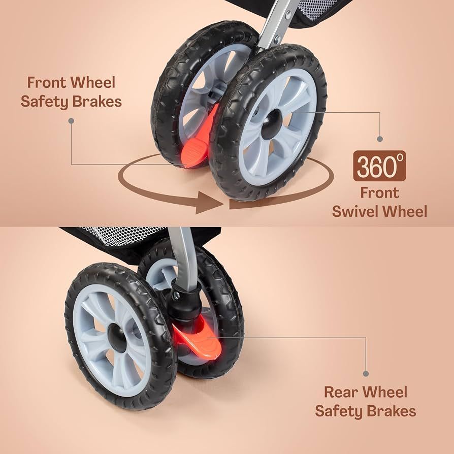 LuvLap Sunshine Baby Stroller/Pram for 0 to 3 Years, New Born/Toddler/Kid, 5 Point Safety Harness, Adjustable backrest, 360° Swivel Wheel, Large Storage Basket, Reversible Handlebar (Orange) view 8