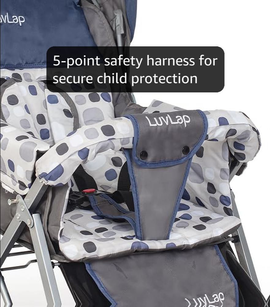 LuvLap Sunshine Baby Stroller/Pram for 0 to 3 Years, New Born/Toddler/Kid, 5 Point Safety Harness, Adjustable backrest, 360° Swivel Wheel, Large Storage Basket, Reversible Handlebar(Navy Blue) view 2