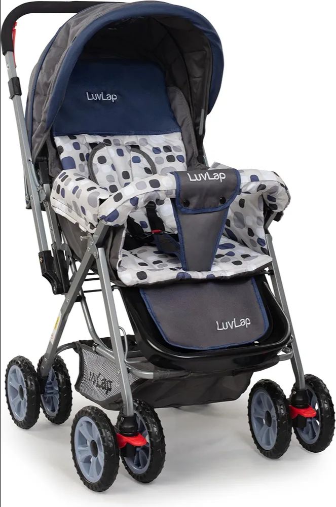 LuvLap Sunshine Baby Stroller/Pram for 0 to 3 Years, New Born/Toddler/Kid, 5 Point Safety Harness, Adjustable backrest, 360° Swivel Wheel, Large Storage Basket, Reversible Handlebar(Navy Blue)
