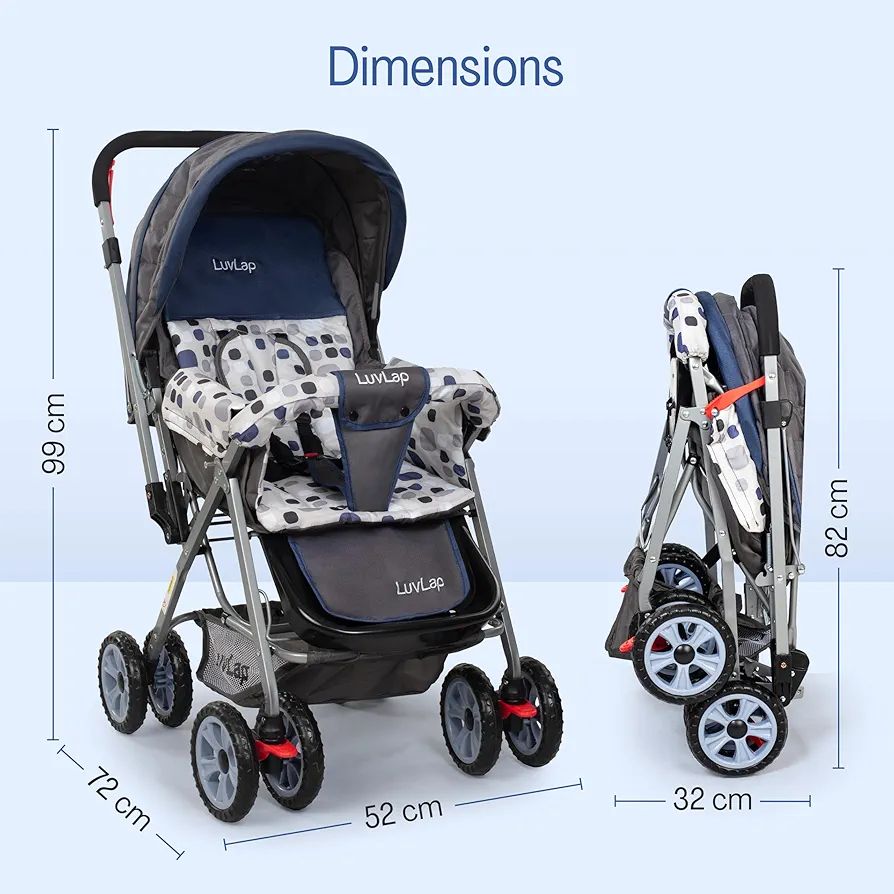 LuvLap Sunshine Baby Stroller/Pram for 0 to 3 Years, New Born/Toddler/Kid, 5 Point Safety Harness, Adjustable backrest, 360° Swivel Wheel, Large Storage Basket, Reversible Handlebar(Navy Blue) view 6