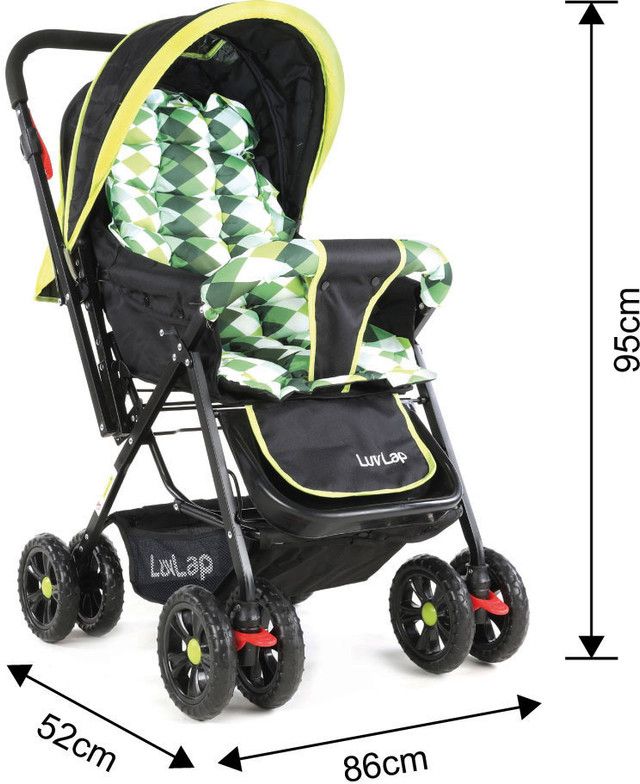LuvLap Sunshine Baby Stroller / Pram for 0 to 3 Years, New Born / Toddler / Kid, 5 Point Safety Harness, Adjustable backrest, 360° Swivel Wheel, Large storage basket, Reversible Handlebar (Green) view 3