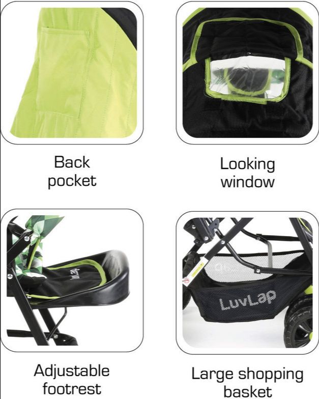 LuvLap Sunshine Baby Stroller / Pram for 0 to 3 Years, New Born / Toddler / Kid, 5 Point Safety Harness, Adjustable backrest, 360° Swivel Wheel, Large storage basket, Reversible Handlebar (Green) view 4