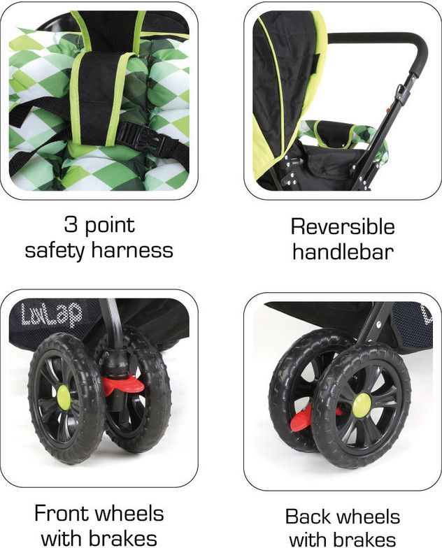 LuvLap Sunshine Baby Stroller / Pram for 0 to 3 Years, New Born / Toddler / Kid, 5 Point Safety Harness, Adjustable backrest, 360° Swivel Wheel, Large storage basket, Reversible Handlebar (Green) view 5