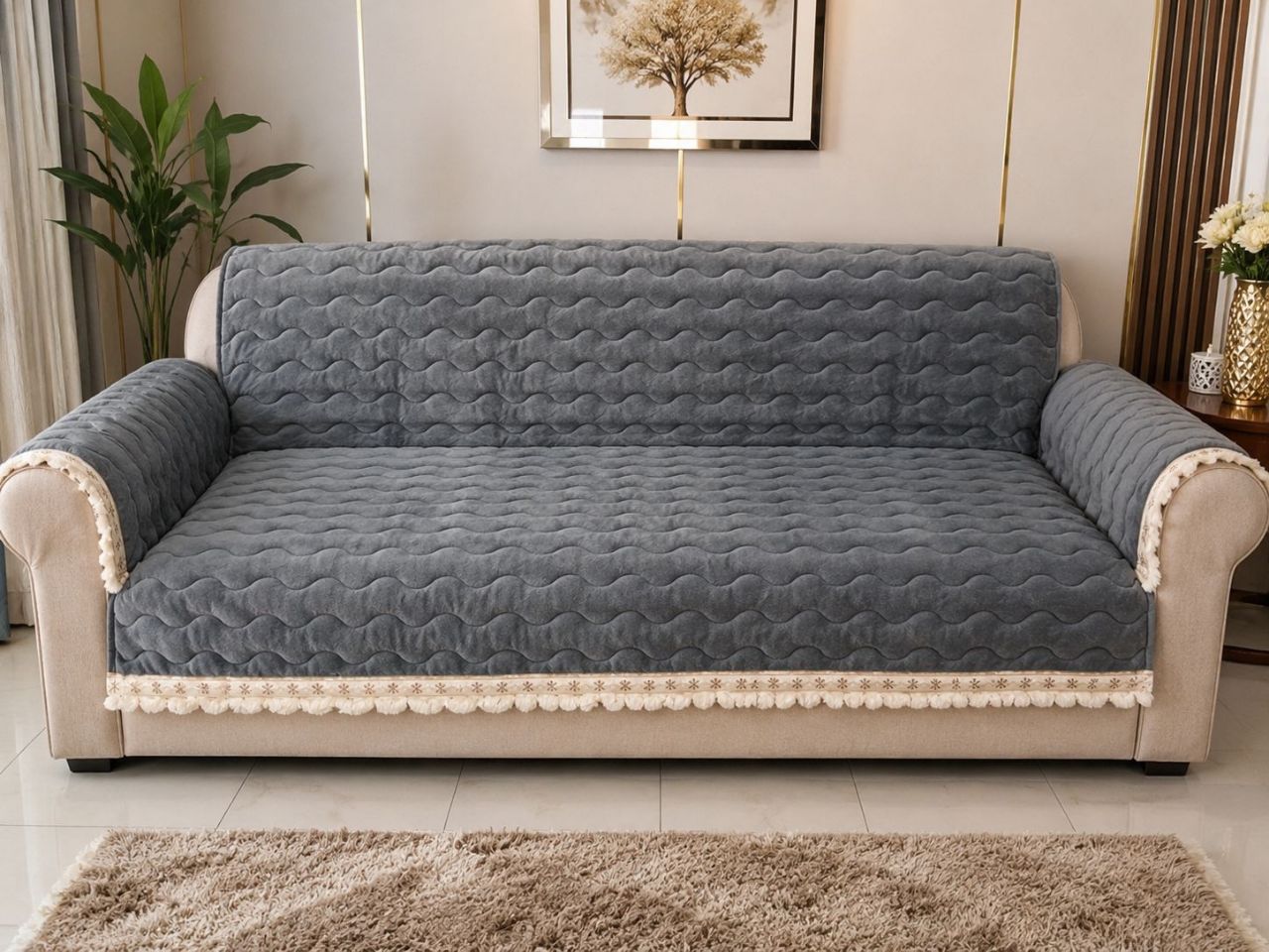 🐇 Premium Rabbit Fur Sofa Cover , 36 Inchi Width view 2