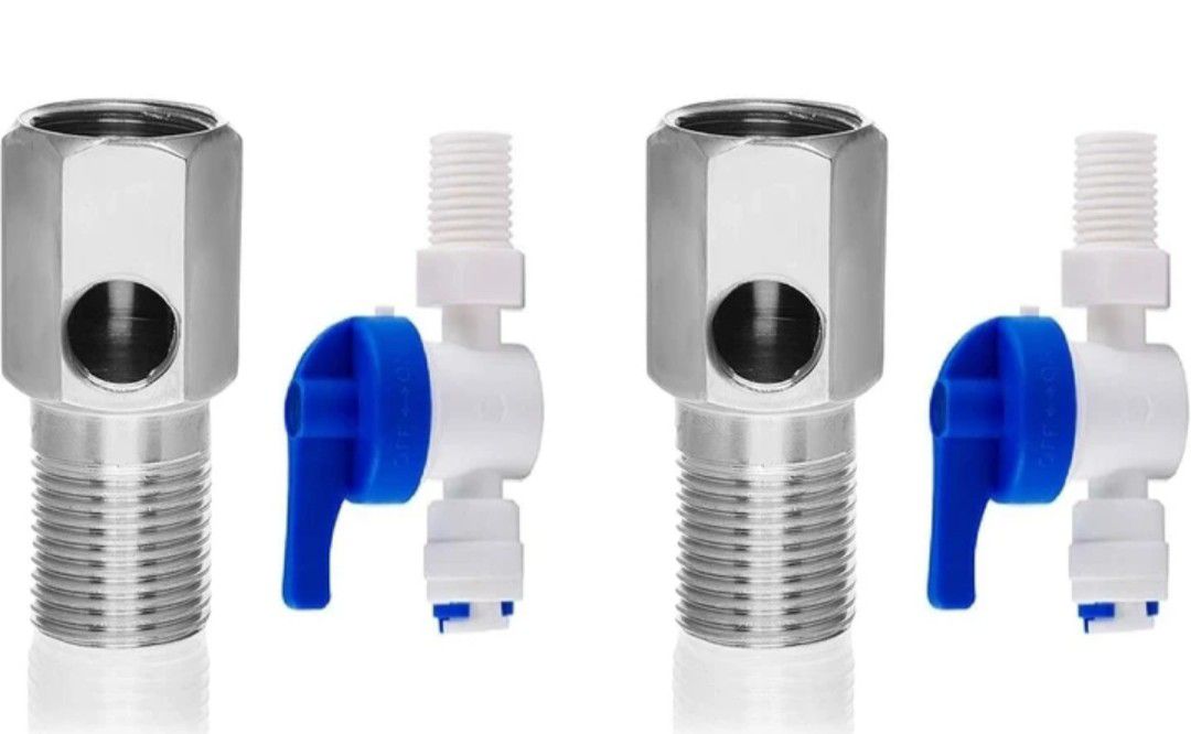 RO Brass Inlet Ball Valve DV Set of ¼" Inch with PVC Plastic on/off Connector view 3