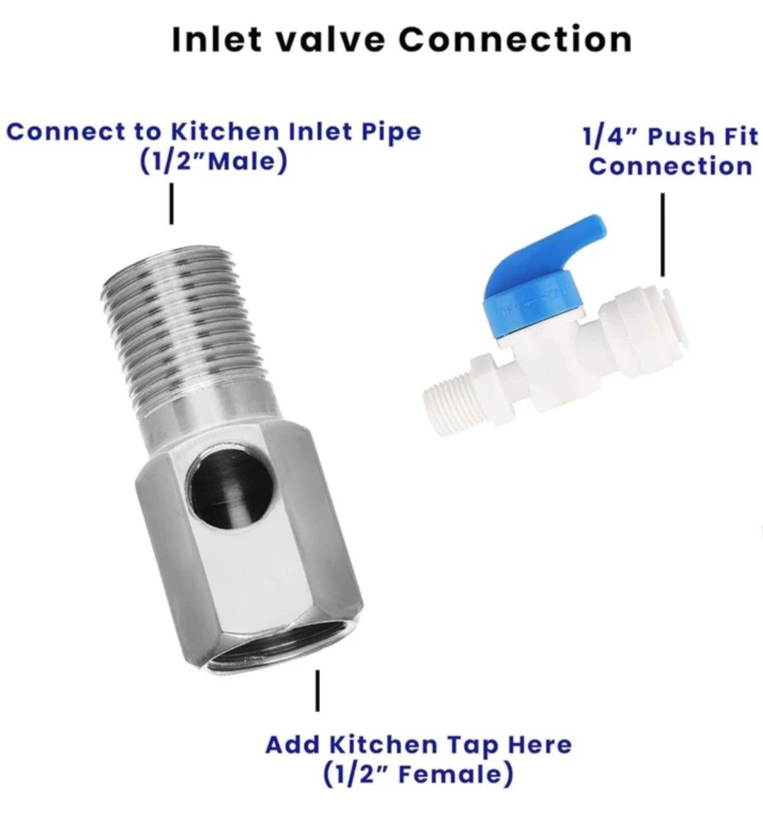RO Brass Inlet Ball Valve DV Set of ¼" Inch with PVC Plastic on/off Connector view 2