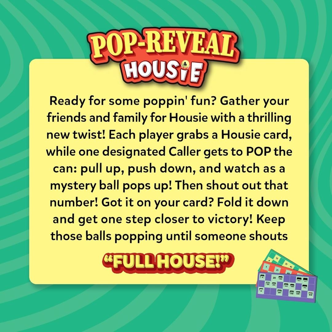 Skillmatics Pop-Reveal Housie – Classic Housie Tambola Game with a Twist
Reusable Cards, Fun for Family Game Nights & Celebrations, Gift for Kids, Teens & Adults, Ages 4, 5, 6, & Up, 3+ Players view 7