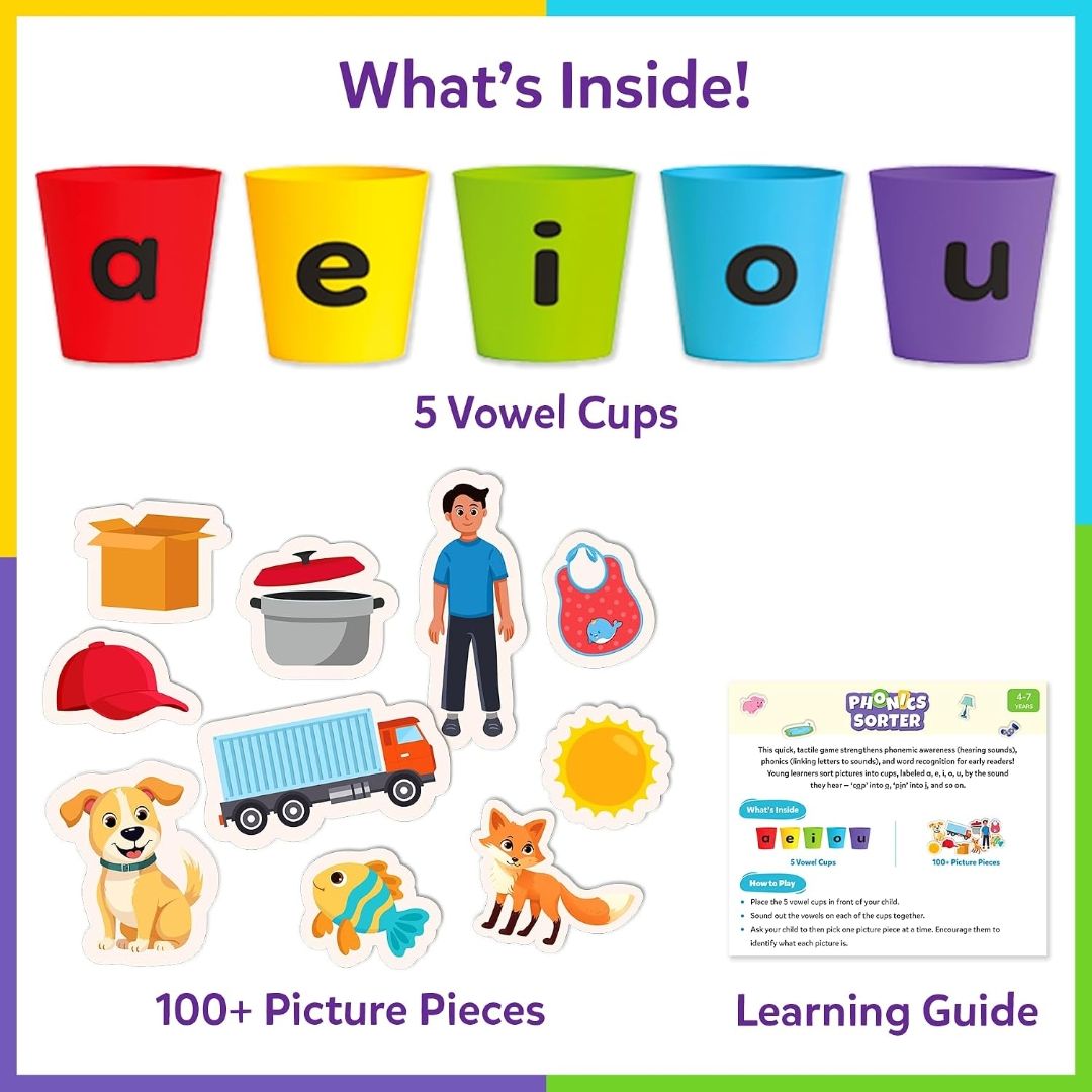 Skillmatics Phonics Sorter – Vowel Sorting & Early Reading, Montessori
Short Vowel Sounds, Phonemic Awareness for Preschool & Kindergarten, Educational Gift for Boys & Girls Ages 4, 5, 6, 7 view 4