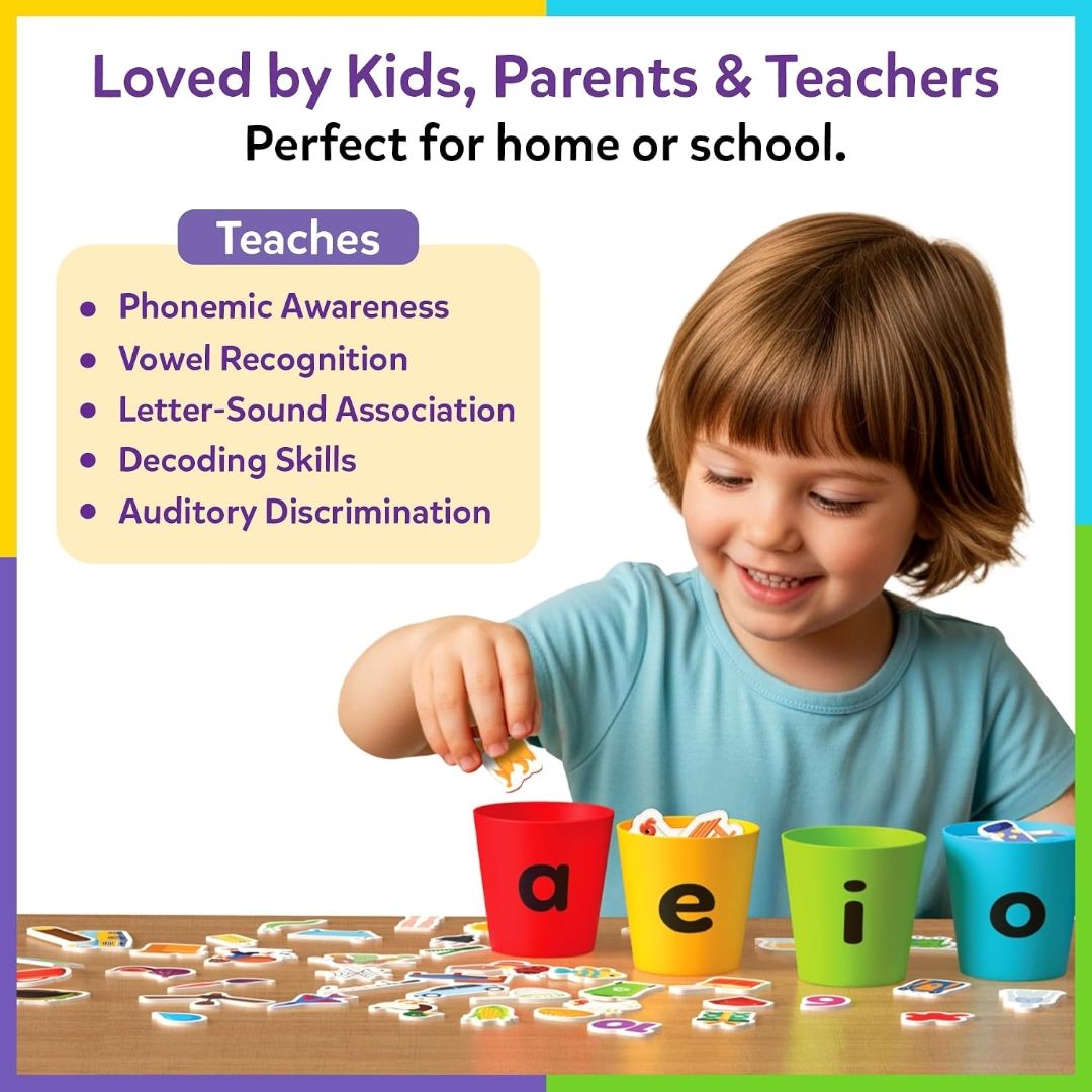 Skillmatics Phonics Sorter – Vowel Sorting & Early Reading, Montessori
Short Vowel Sounds, Phonemic Awareness for Preschool & Kindergarten, Educational Gift for Boys & Girls Ages 4, 5, 6, 7 view 3